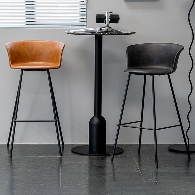 Indoor Leather Bar & Counter Stool Industrial Footrest Low Back Bucket Counter Chair
