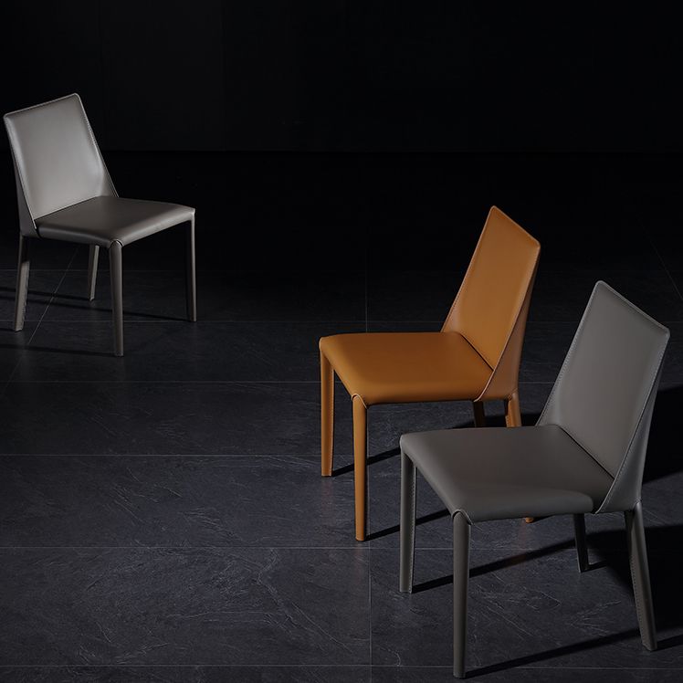 Glam Dining Room Armless Chairs Faux Leather Metal Base Dining Chairs