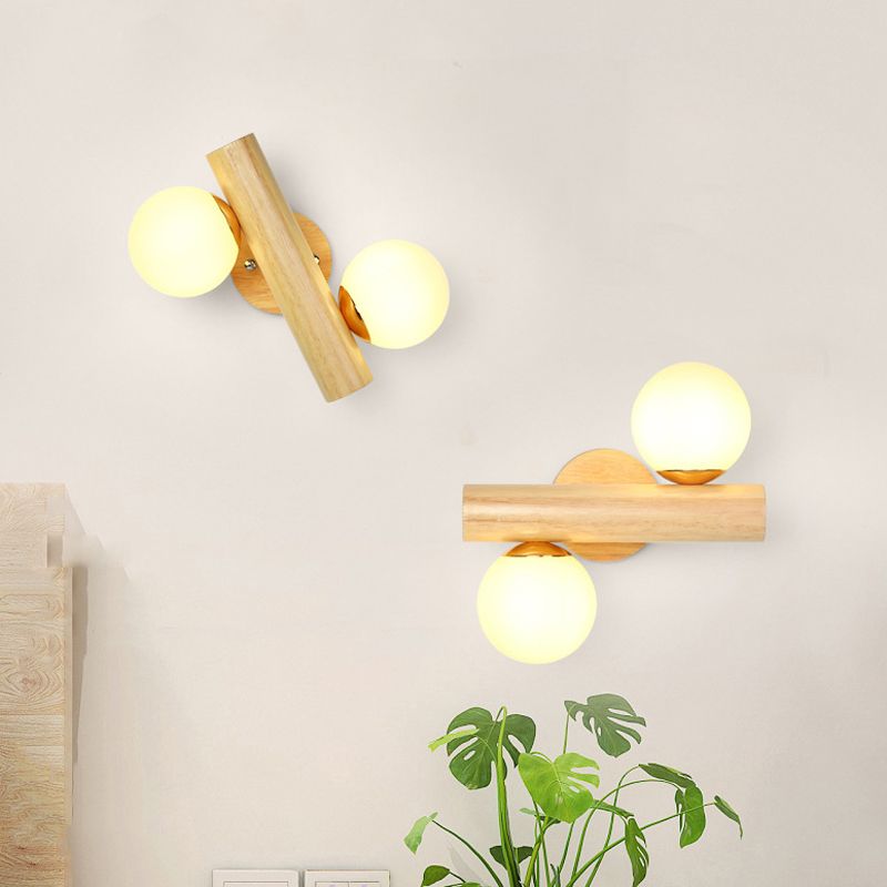 Rotatable Wood Flush Mount Lighting Contemporary Globe Wall Light for Bedroom