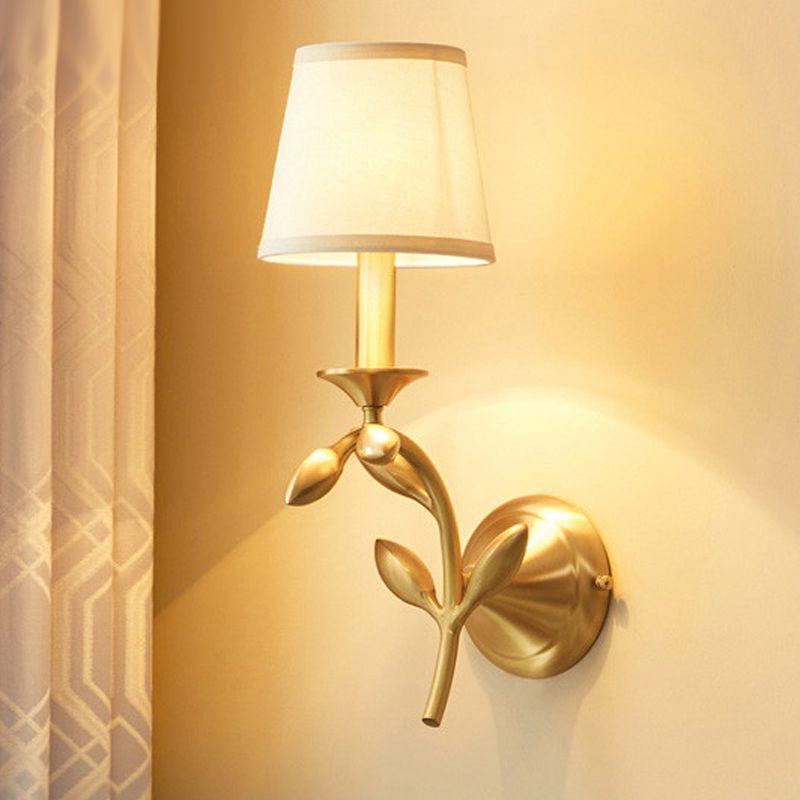 American Style Branch Wall Light Natural Burlap Shade Wall Sconce with Brass