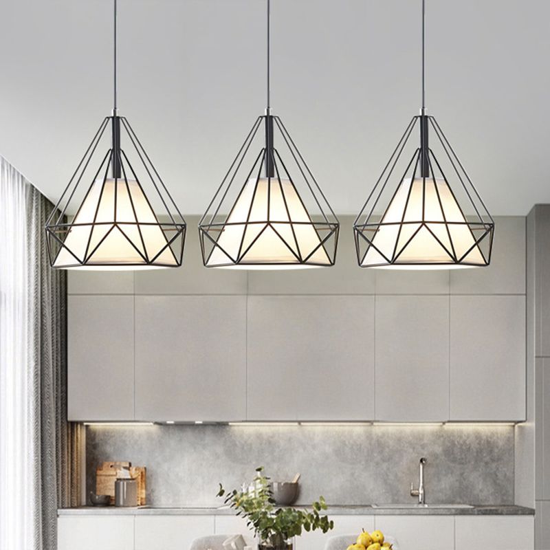 3 luci Diamond Cage Multi Pendants Luce a soffitto in metallo industriale con corda sospesa per il corridoio
