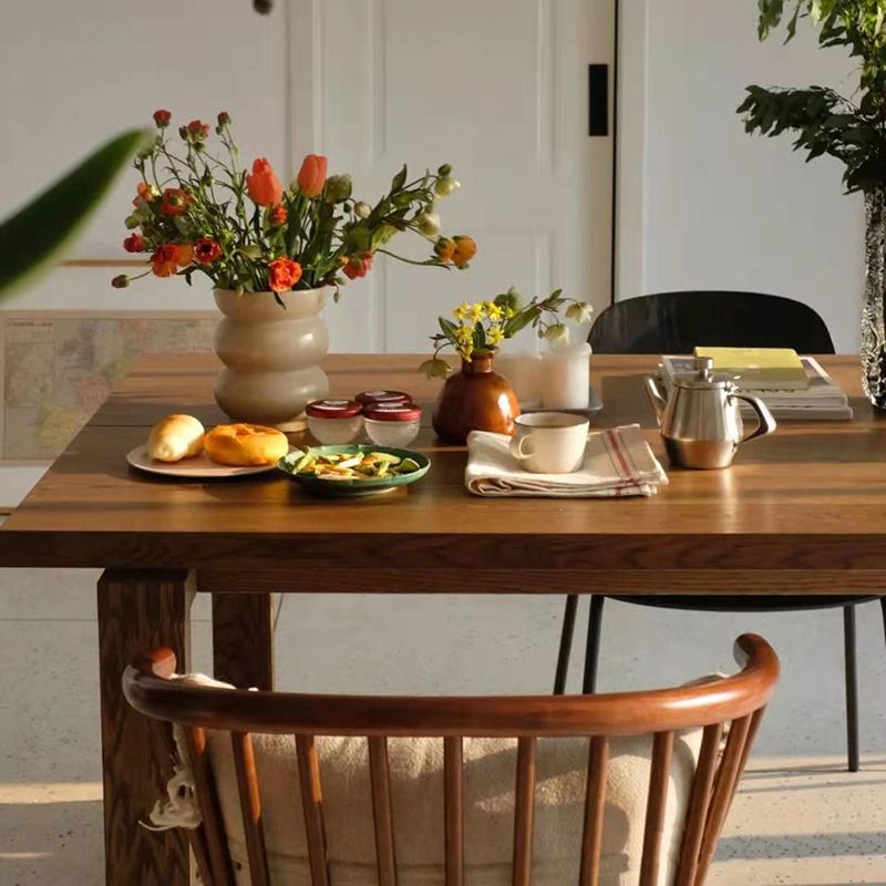 Minimalist Kitchen Standard Dining Table Solid Wood Rectangle Dining Table with Double Pedestal