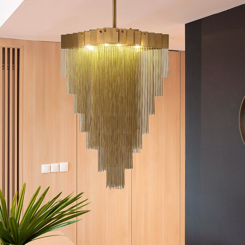 Metal Conical Chandelier Lamp Traditional 16 Lights Living Room Suspension Lighting in Brass