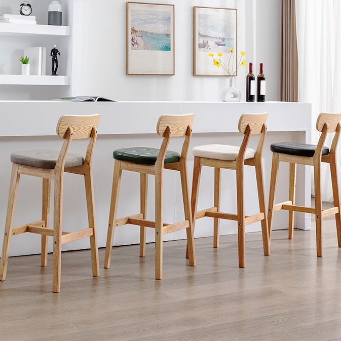 Modern Armless Backrest Counter Stool Oak Wood Cafe Bar Stool with Cushion and Pedal