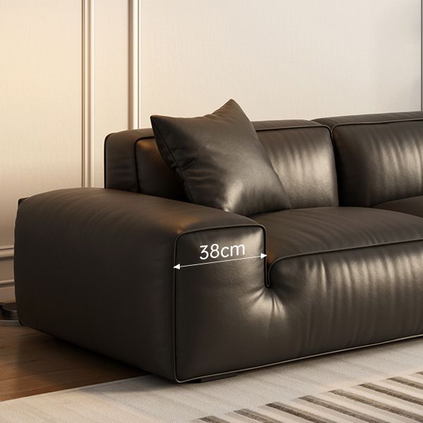 Contemporary Stain Resistant Genuine Leather Square Arm Sofa in Black