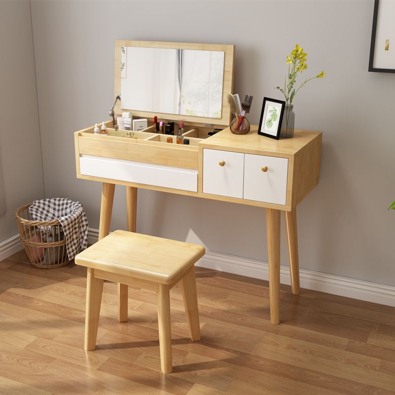 3-Drawer Bedroom Dressing Table Rubberwood Flip-Top Make-up Vanity