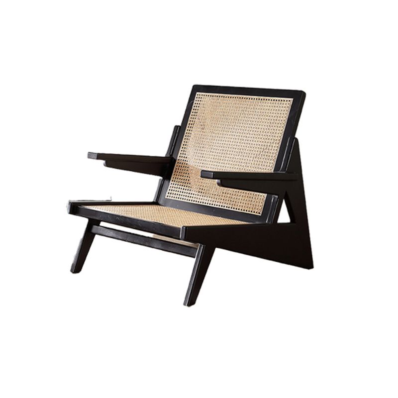Nordic Style Rubberwood Solid Wood Frame Square Arms Lounge Accent Chair