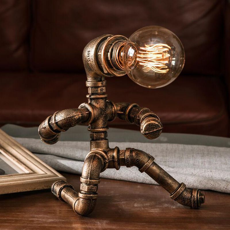 1 table de tête Light Factory Piping Robot Éclairage nocturne en fer forgé en laiton