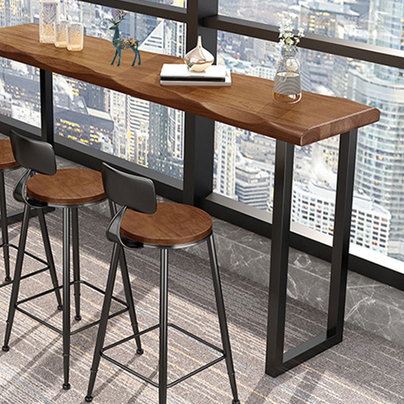 Wood Top Table Industrial Style Rectangle Pub Table for Patio Use