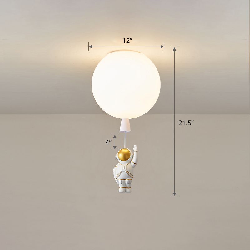 Lámpara de techo estilo infantil con 1 bombilla, color blanco, astronauta y globo, montaje empotrado con pantalla acrílica