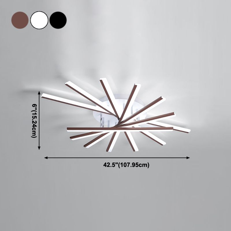 Line Shape LED Ceiling Lamp Modern Iron Flush Mount for Study Bedroom