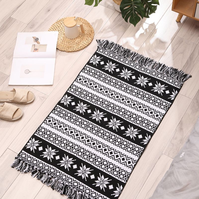 Zwart Boheems tapijt katoen Americana Patroon Area Rug Fringe Indoor Tapijt voor thuisdecoratie