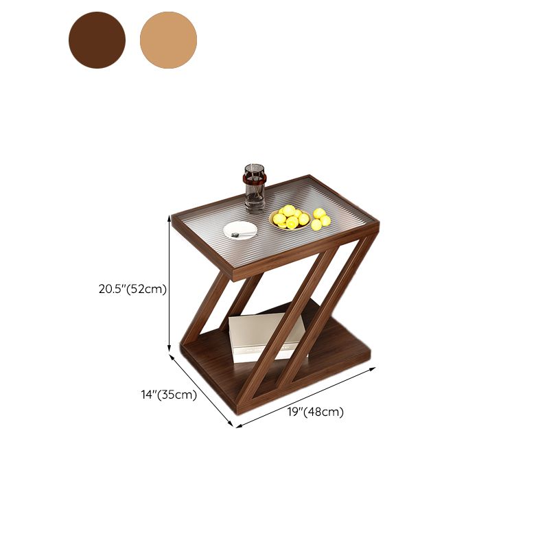 Contemporary Glass Top Wooden Rectangular with Storage Side Table