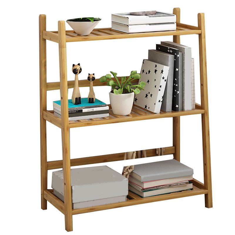 Contemporary Open Back Bamboo Bookshelf Ladder Bookcase with Shelves