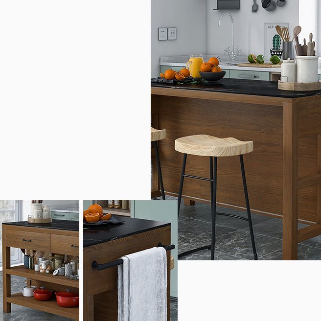 Modern Kitchen Island Table Pine Solid Wood Prep Table with Towel Rack