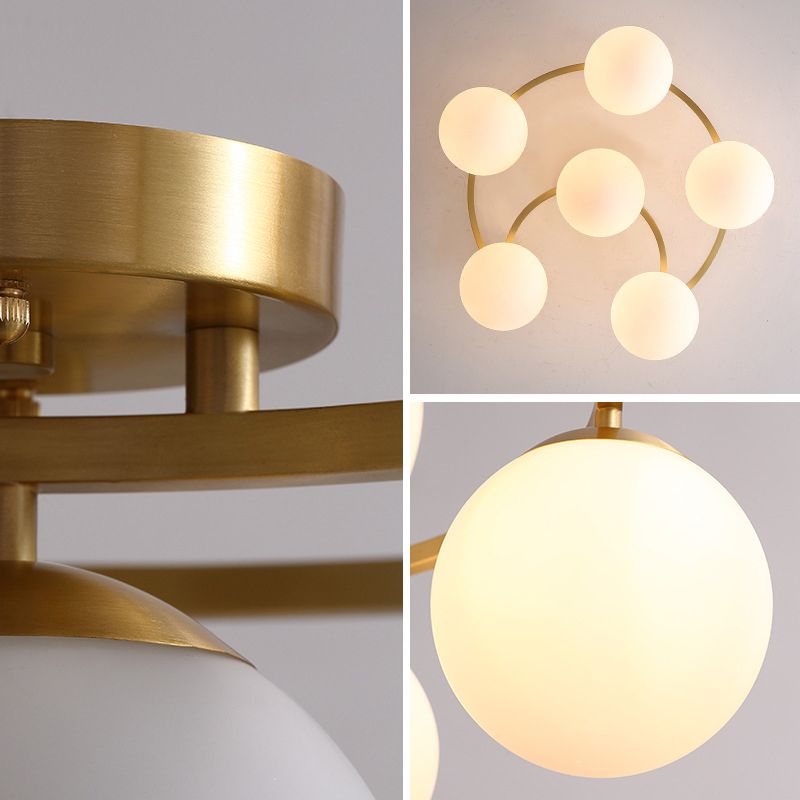 Globe Semi Flush Mount Leuchte Traditionelle Milchglas Deckenleuchten für Wohnzimmer