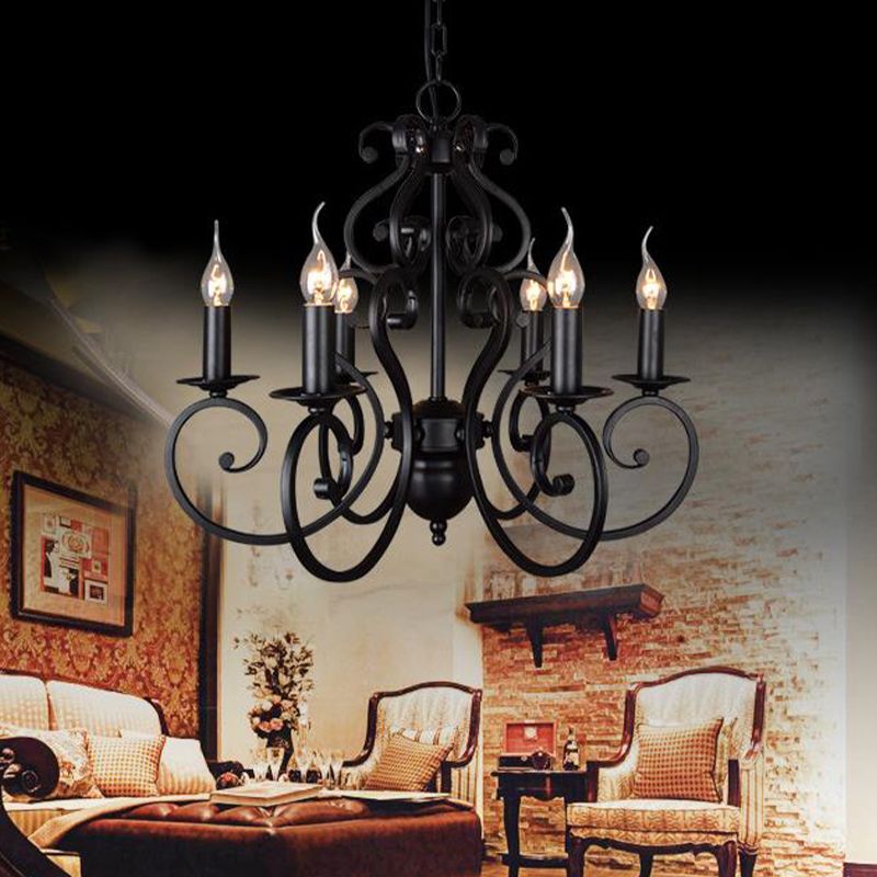 5/6 lumières en métal lustre en métal classique du bras tourbillonnant noir salon suspendu plafonnier plafond