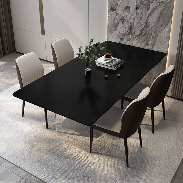 Modern Rectangle Dining Table Black Top Sintered Stone Table for Home