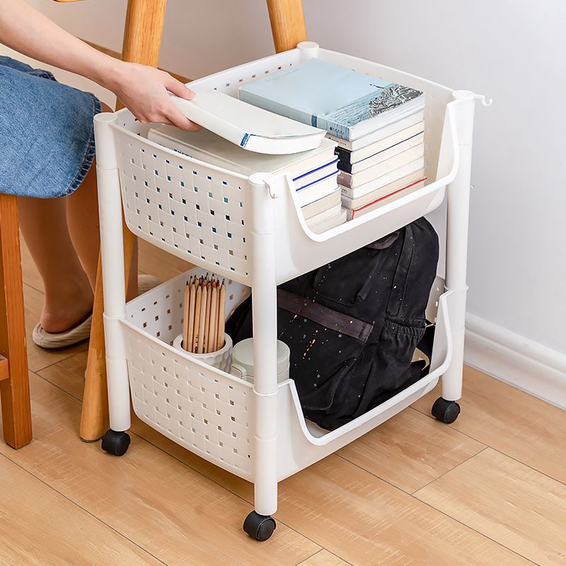 Plastic Standard Bookcase Contemporary Style Open Back Bookshelf with Wheels