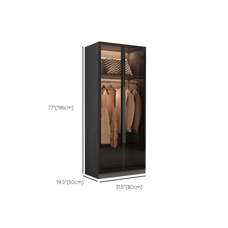 Freestanding Grey Wood Frame Wardrobe Modern Multifunctional Wardrobe with Glass Doors