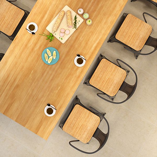 Rectangle Dining Table Industrial Solid Wood Dining Table with Metal Base