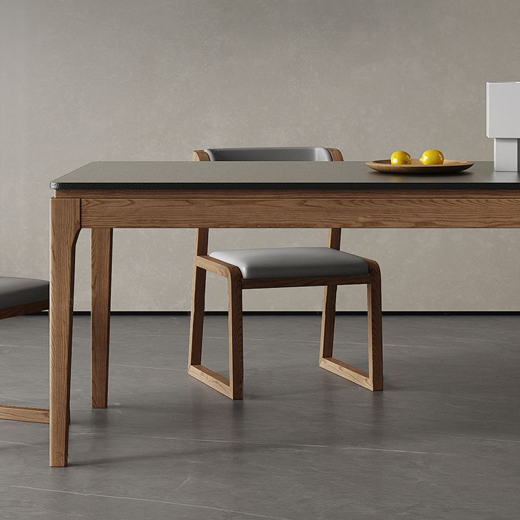 Modern Rectangle Stone Dining Table Wood Legs for Dining Room