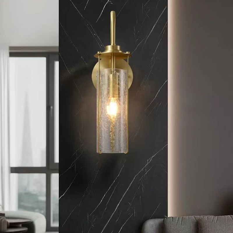 Modern Metal Wall Sconce Cylinder Shape Wall Light with Glass Shade for Bedroom