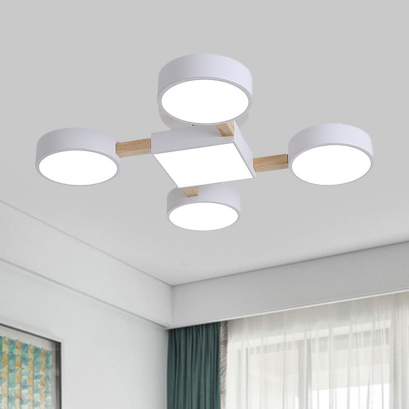 Nordic Zweiging Holz Deckenbeleuchtung LED Semi Flush Mount Licht in Weiß mit rundem quadratischem Schatten für Schlafzimmer