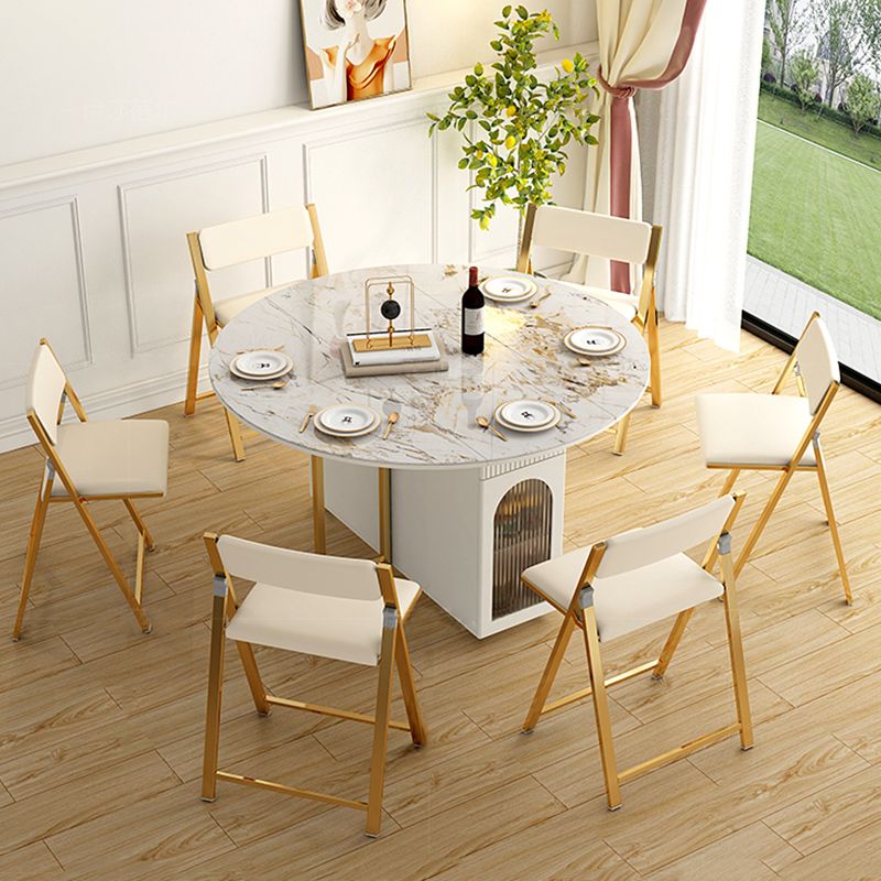 Modern Dining Set 1/3/7 Pcs Sintered Stone Folding Table with Upholstered Chairs