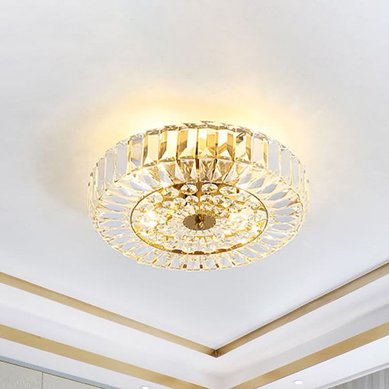 Beveled Cut Crystal Round Flushmount Simplicity 6 Heads Bedroom Ceiling Lighting in Gold