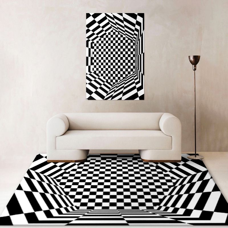 Black Modern Carpet Polyester Geometric Carpet Non-Slip Backing Carpet for Home Decor