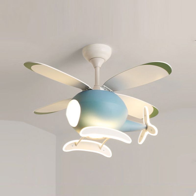 Modern Metal Ceiling Fan Lamp Cartoon Semi Flush Ceiling Light Fixtures with 4 Fan Blade