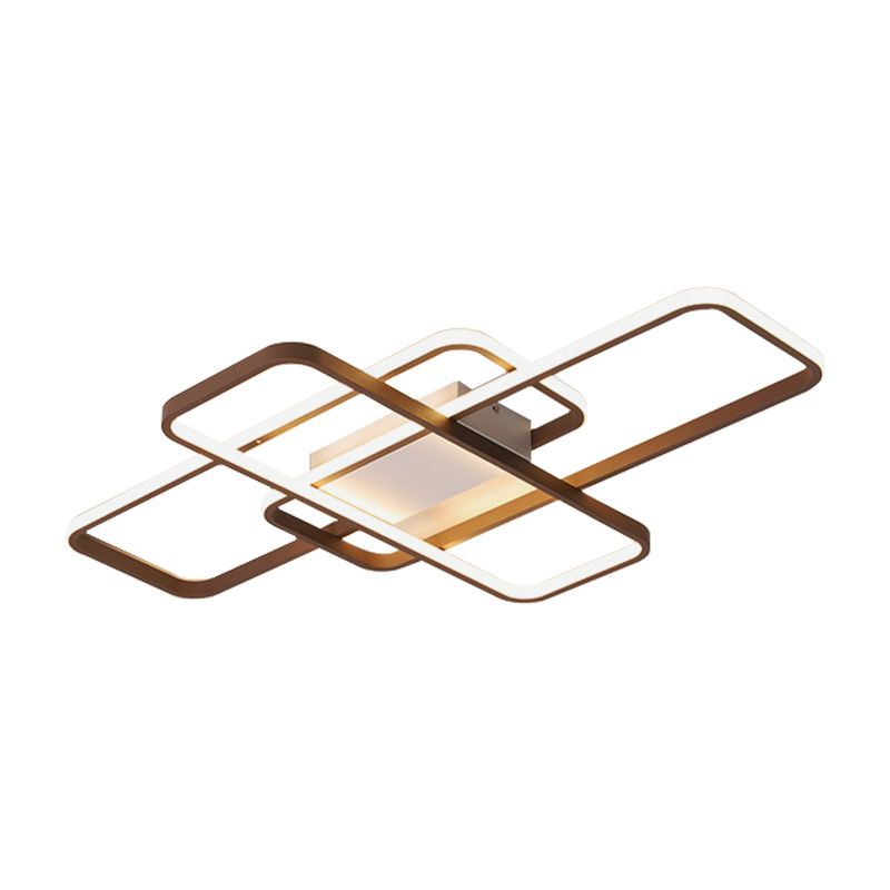 Rechteckige, einbaufertige, moderne Acryl-LED-Deckenleuchte in Braun mit warmem/weißem Licht, 27,5"/41" breit