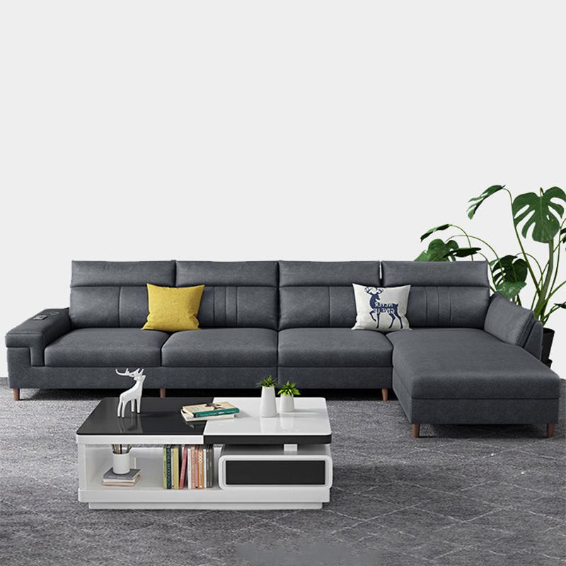 Square Arm Dark Gray Cushion Back Storage Stain-Resistant Sofa