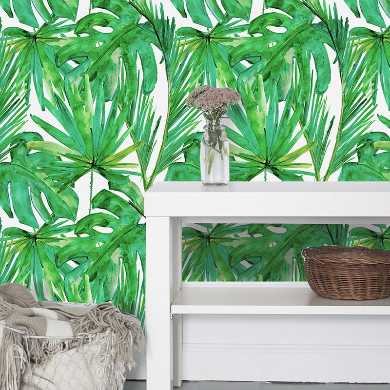 Tropical Plant Leaves Wallpaper Panel Green Peel and Paste Wall Covering for Home