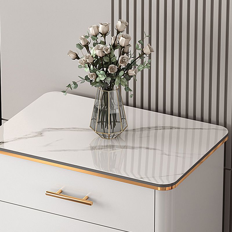 Glam Bedroom Stone Storage Chest Vertical Chest in White with Drawers
