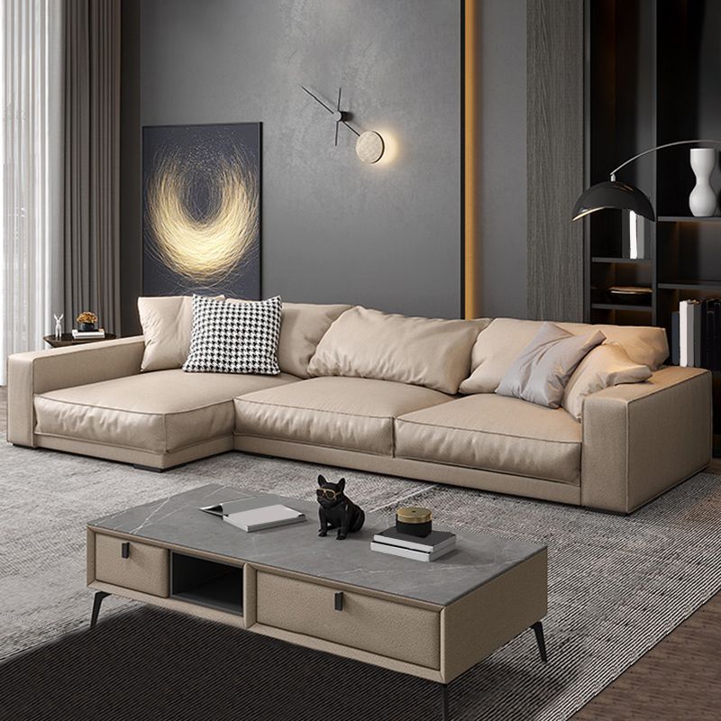 Pillowed Back Cushions Sectional Sofa, Square Arm Sectional Sofa,in Cream22"