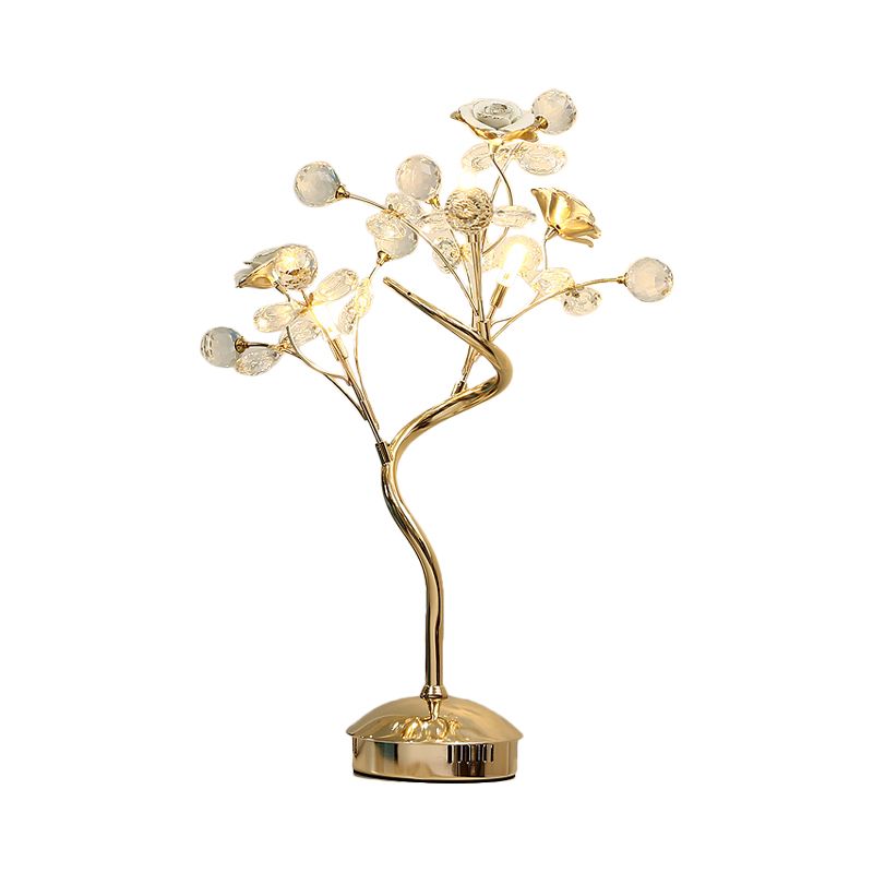 White/Pink Floret Table Lighting Pastoral Style Crystal 3 Heads Lounge Night Lamp with Ceramic Accent