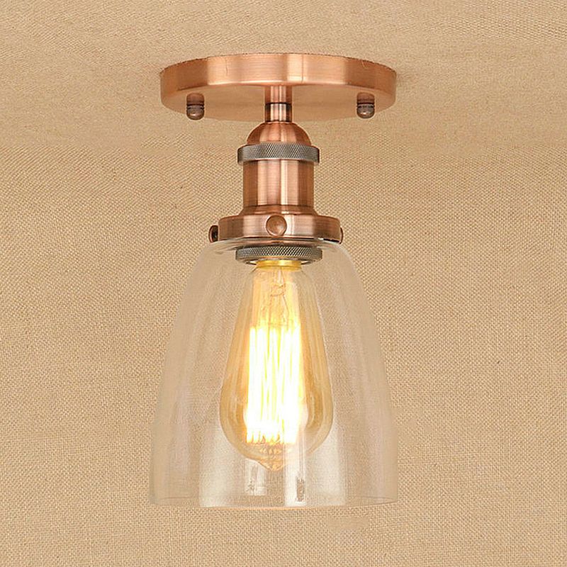 Luminaires de plafond à une ampoule, cône industriel en verre transparent, éclairage semi-encastré en argent/laiton/rouille