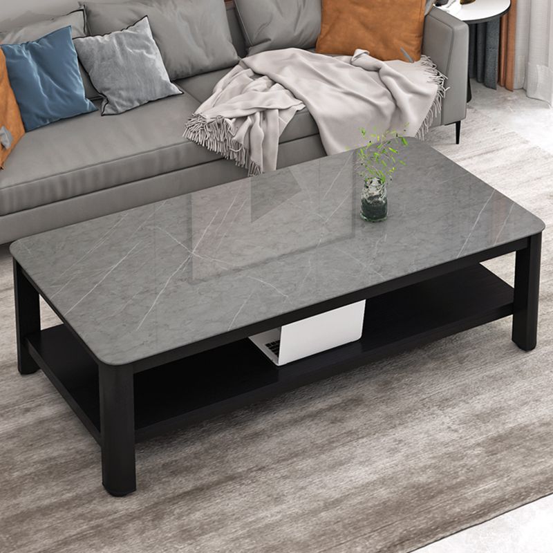 Contemporary Glossy Accent Table Rectangular Coffee Table with Shelf