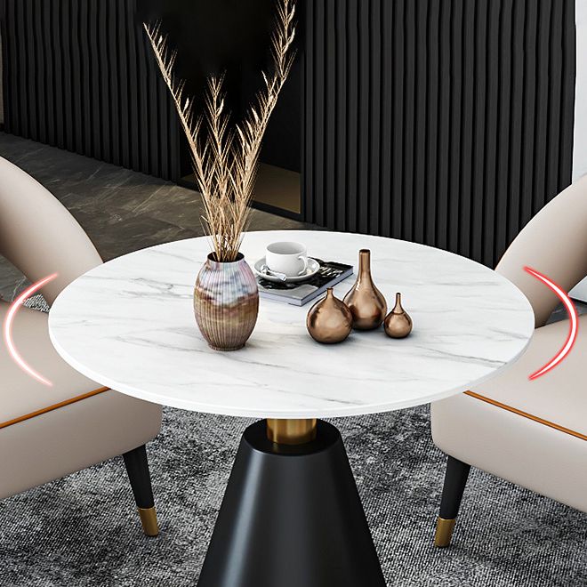Traditioneller luxuriöser runder Esszimmer Tisch Sintered Steintisch mit schwarzer Sockelbasis