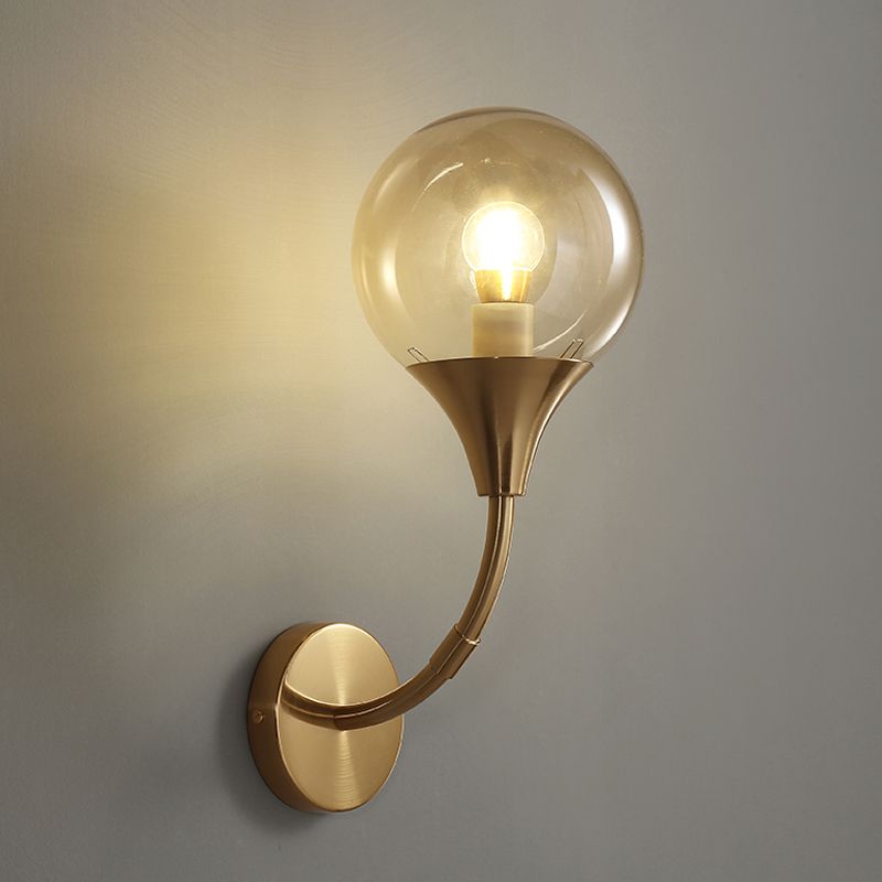 Amber Bare Ball Wall Sconce Retro Style Single Closed Glass Wall Mounted Light Fixture
