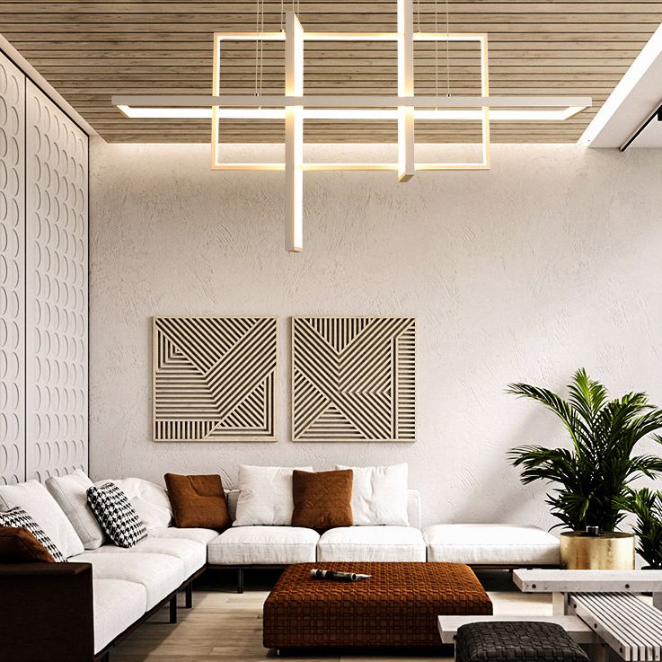 Modern Rectangle Hanging Chandelier Metal Pendant Light Kit