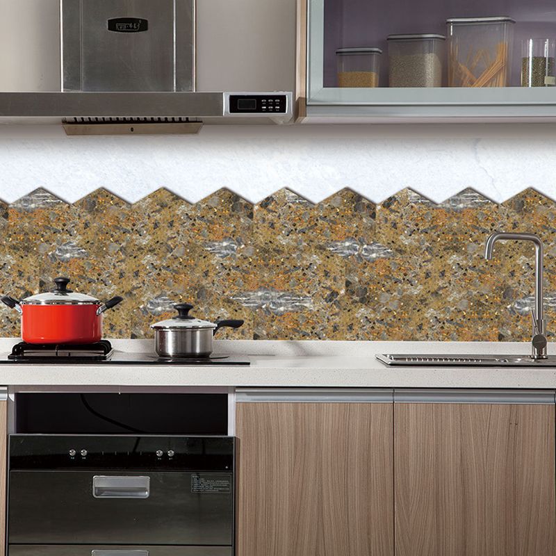 Brown Granite Wallpaper Panel Set Adhesive Modern Style Kitchen Wall Decor (10 Pcs)
