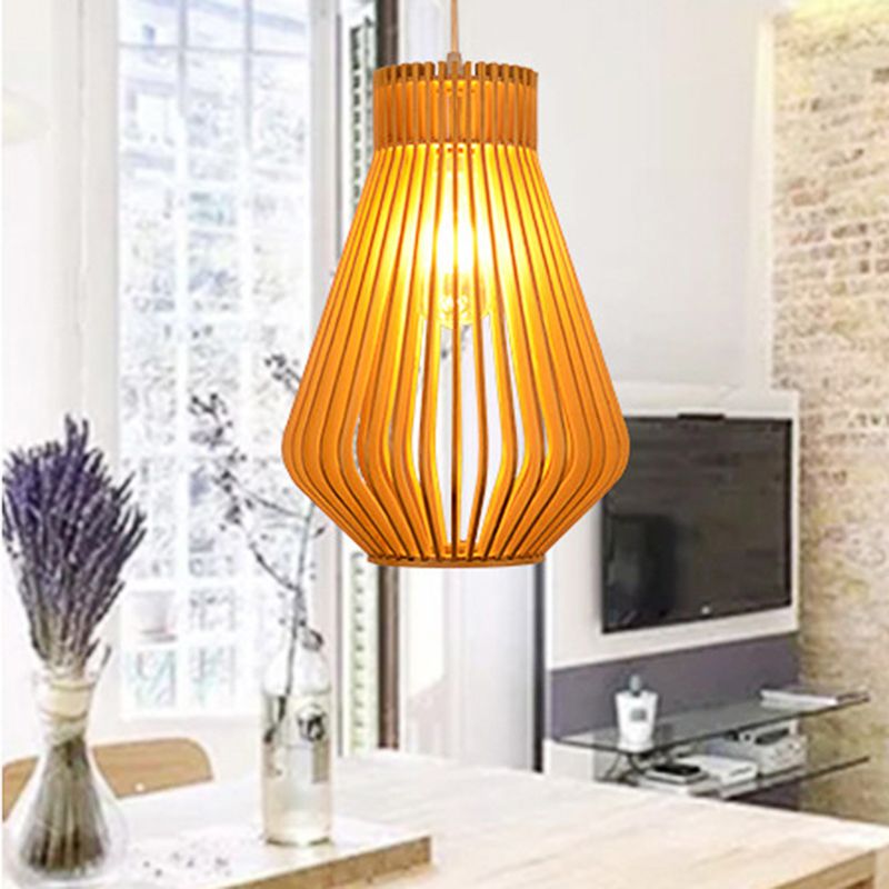 Modern Style Diamond Shaped Pendant Light Bamboo 1-Head Living Room Pendant Lamp in Beige