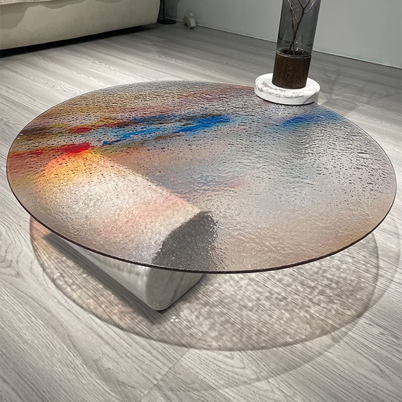 Round No Distressing Coffee Table Glass Tropical Single Coffee Table with 2 Legs