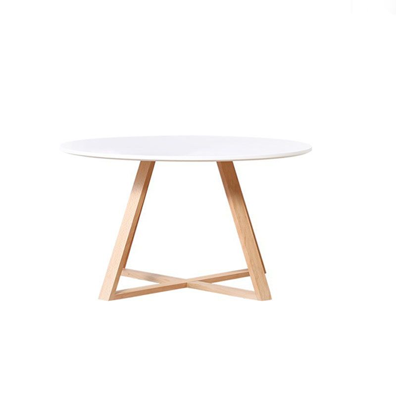 Nordic Style Round Solid Wood Table with Wooden Crossed Base Side Table