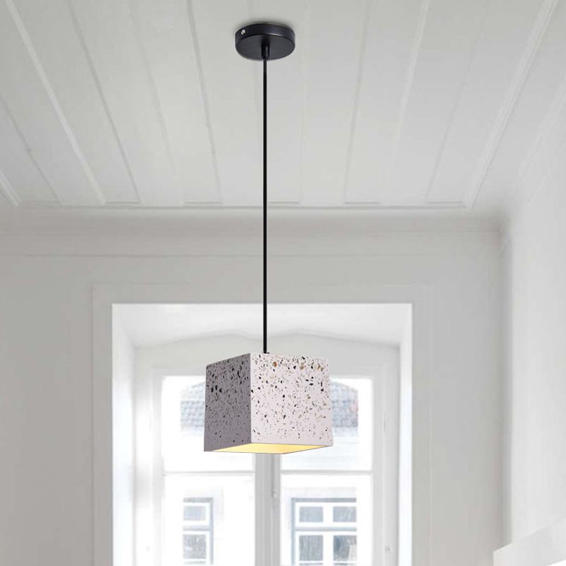 Éclairage pendentif en cube blanc moderne Nordic 1 Light Terrazzo Plafond lampe pour restaurant