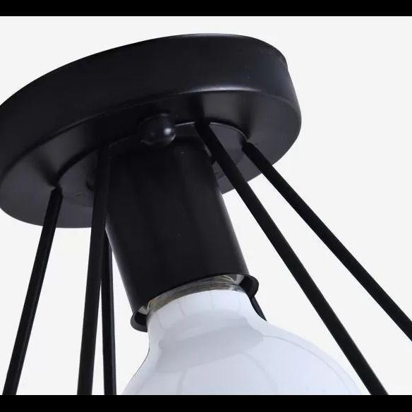 Black Close to Ceiling Lighting Industrial Metal Cage Diamond Ceiling Light Fixture