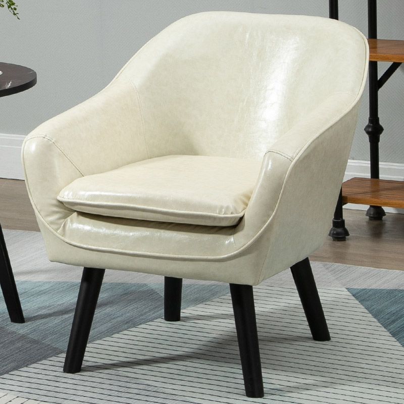 Fixed Back Lounge Chair Leather Side Chair with Solid Wood Legs